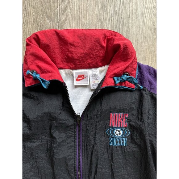 Vintage 90s Nike Swoosh Grey Tag Soccer Windbreaker Jacket Sports Hood - Picture 3 of 16